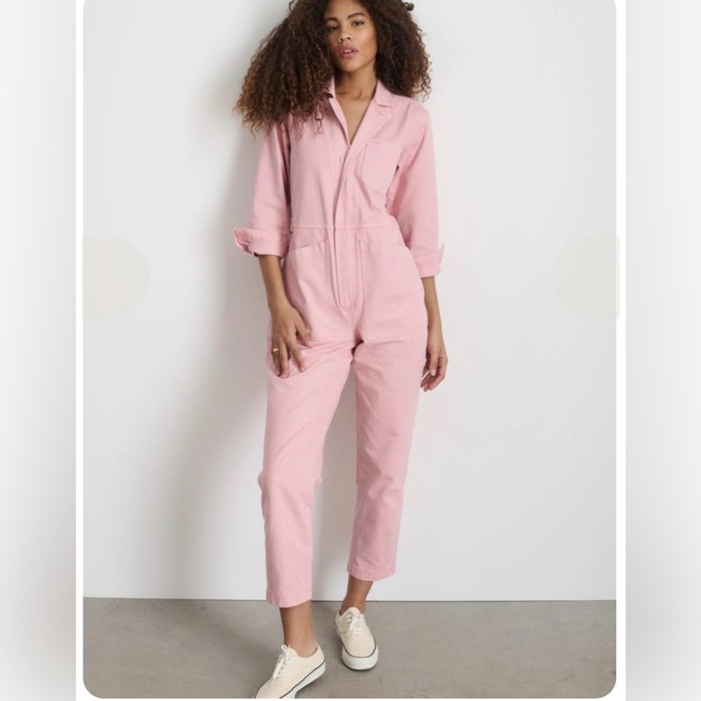 ALEX MILL standard jumpsuit blush pink herringbone cotton hip utility casual XS
